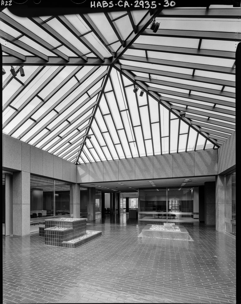 Historic American Buildings Survey (HABS) large format 4x5 photograph in black and white of the Los Angeles Times Mirror Building.