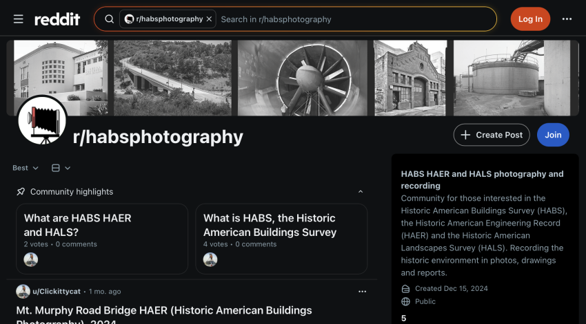Reddit Page about HABS photography screen capture