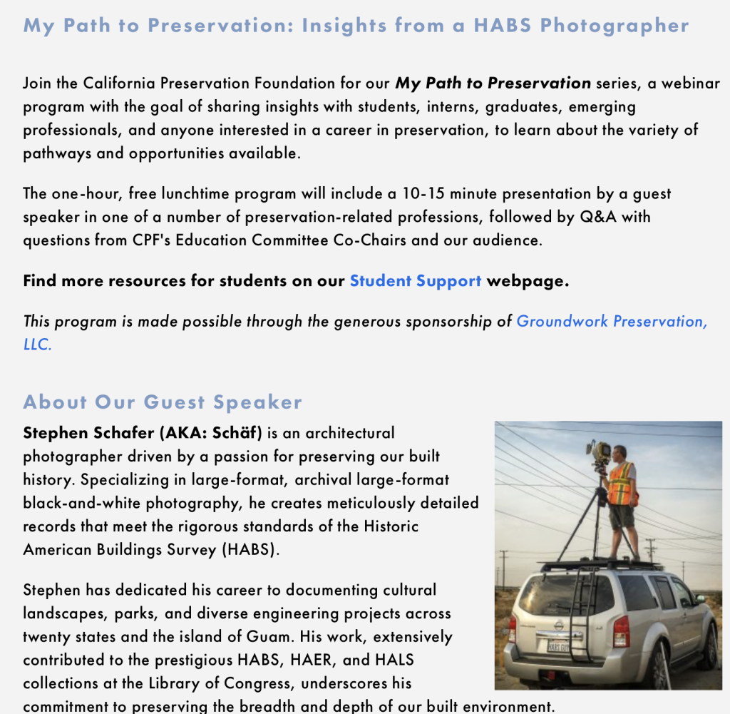 HABS Photographer Stephen Schafer on top of SUV