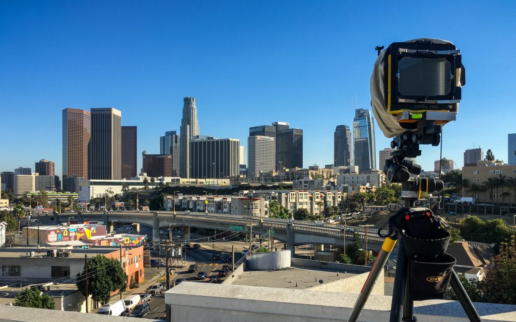 HAER Photograph of bridge with Los Angeles Skyline