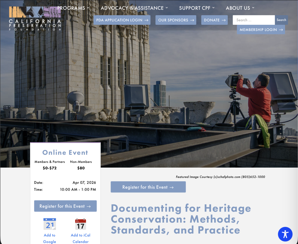 HABS photography lecture announcement screen capture.